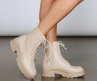 Lace Up Faux Leather Combat Boots