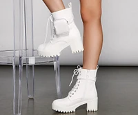 Faux Leather Combat Boots With Pouch