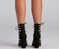 Strapped Nubuck Lace-Up Booties