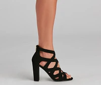 Lattice Work Nubuck Block Heel Booties