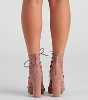 Strapped Nubuck Lace-Up Booties