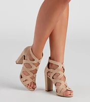 Lattice Work Nubuck Block Heel Booties