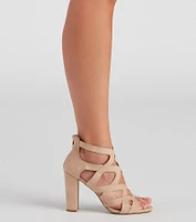 Lattice Work Nubuck Block Heel Booties