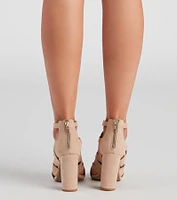 Lattice Work Nubuck Block Heel Booties