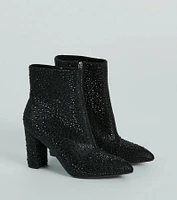 Sparkle Mode Rhinestone Block Heel Ankle Boots