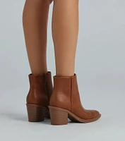 Stylish Staple Faux Leather Block Heel Booties