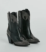 Western Flair Rhinestone Flame Faux Leather Boots