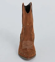 Country Style Studded Faux Suede Western Booties