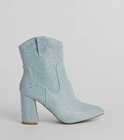 Country Star Glam Rhinestone Western Denim Booties