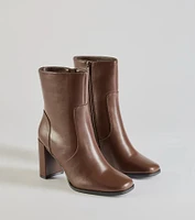 Sleek Fave Faux Leather Block Heel Booties