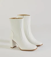 Sleek Fave Faux Leather Block Heel Booties