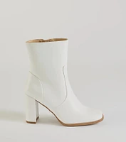 Sleek Fave Faux Leather Block Heel Booties