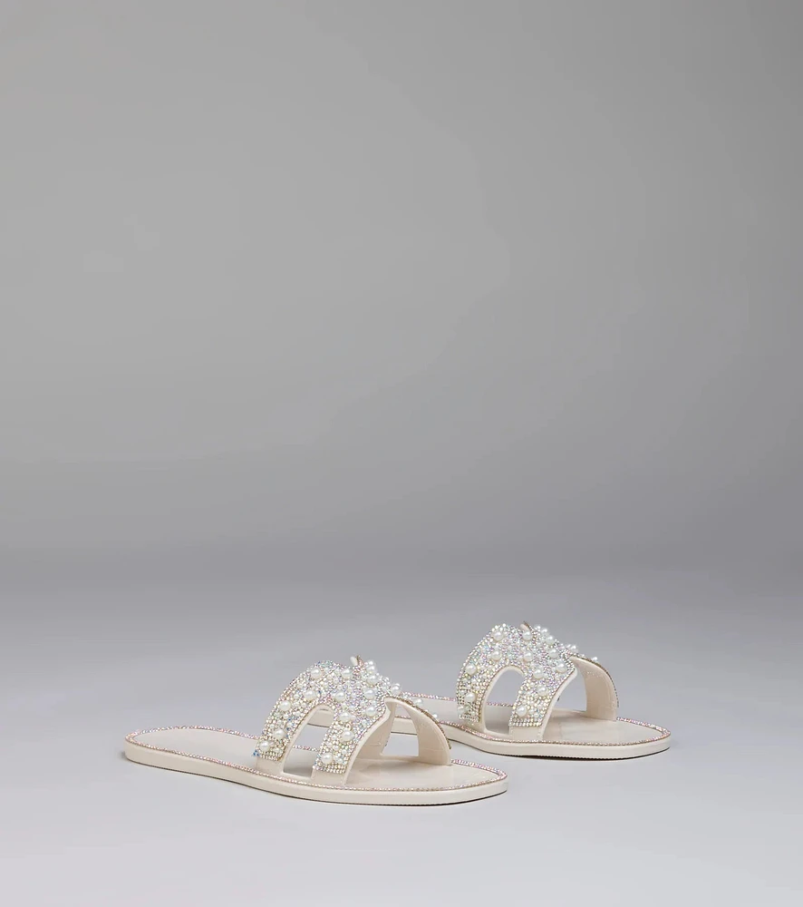 Pop Of Luxe Sparkle Faux Pearl Rhinestone Sandals