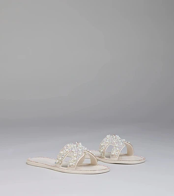 Pop Of Luxe Sparkle Faux Pearl Rhinestone Sandals