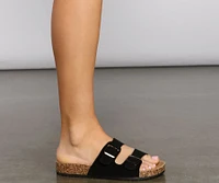 Faux Nubuck Double Buckle Sandals