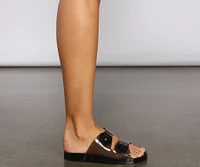 Clearly On-Trend Two-Strap Buckle Sandals