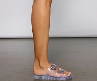 Clearly On-Trend Two-Strap Buckle Sandals