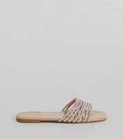Glam Life Rhinestone Strappy Faux Leather Sandals