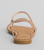 Glamour Steps Rhinestone Strappy Flat Sandals