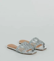 Glam Sheen Metallic Woven Faux Leather Sandals