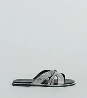 So Glitzy Rhinestone Strappy Faux Leather Sandals