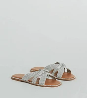 So Glitzy Rhinestone Strappy Faux Leather Sandals