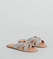 So Glitzy Rhinestone Strappy Faux Leather Sandals