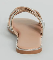 So Glitzy Rhinestone Strappy Faux Leather Sandals