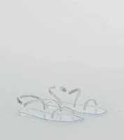 Glowing Up Rhinestone Flat Jelly Sandals