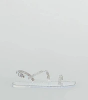 Glowing Up Rhinestone Flat Jelly Sandals