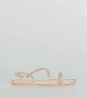 Glowing Up Rhinestone Flat Jelly Sandals