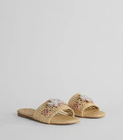 Wish On A Rhinestone Starfish Straw Flat Sandals