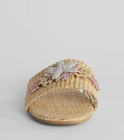 Wish On A Rhinestone Starfish Straw Flat Sandals