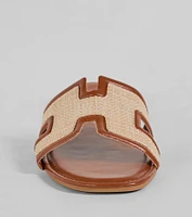 Pop Of Cute Straw Faux Leather Flat Sandals
