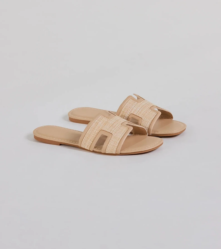 Pop Of Cute Straw Faux Leather Flat Sandals