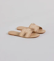 Pop Of Cute Straw Faux Leather Flat Sandals