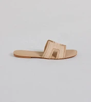Pop Of Cute Straw Faux Leather Flat Sandals