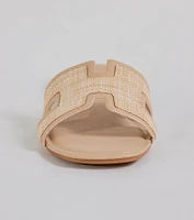 Pop Of Cute Straw Faux Leather Flat Sandals