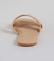 Pop Of Cute Straw Faux Leather Flat Sandals
