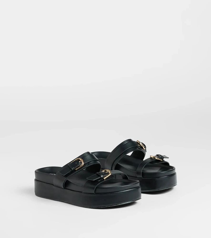 On A New Level Buckle Strappy Platform Sandals