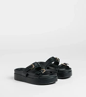 On A New Level Buckle Strappy Platform Sandals