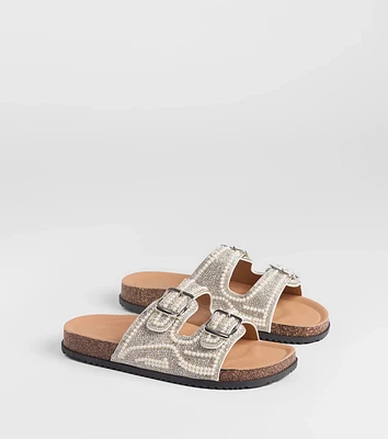 Pretty Glam Rhinestone Pearl Buckle Slide Sandals