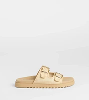 Under The Sun Straw Buckle Slide Sandals