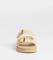 Under The Sun Straw Buckle Slide Sandals