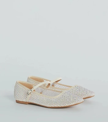 Gleaming Rhinestone Sheer Mesh Ballet Flats
