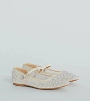 Gleaming Rhinestone Sheer Mesh Ballet Flats