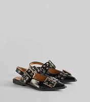 Trendy Look Pointed Toe Buckle Slingback Flats