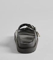 On Trend Western Buckle Faux Leather Slide Sandals