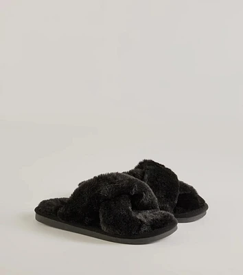 So Cozy Faux Fur Criss-Cross Slides