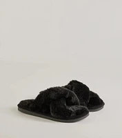 So Cozy Faux Fur Criss-Cross Slides